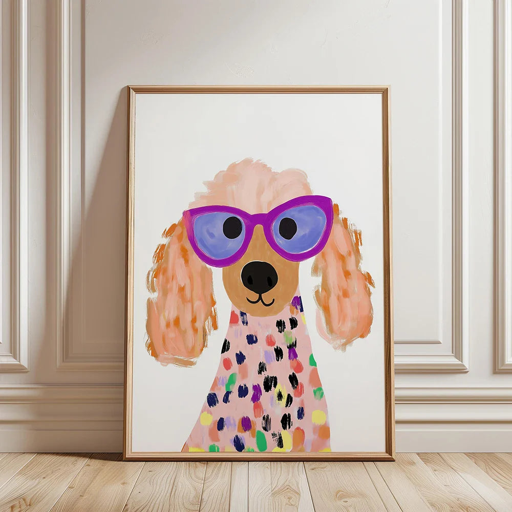 Cool Poodle Wall Art Cute Dog with Sunglasses Rabbit Colorful Kids Room Decor Modern Nursery Art Party Animal Illustration