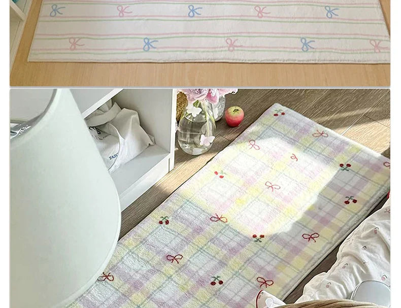 Floor Mat Runner Rugs Striped Bow Carpet Soft Fluffy Long Foot Mats Cute Sweet Home Decoration Carpets