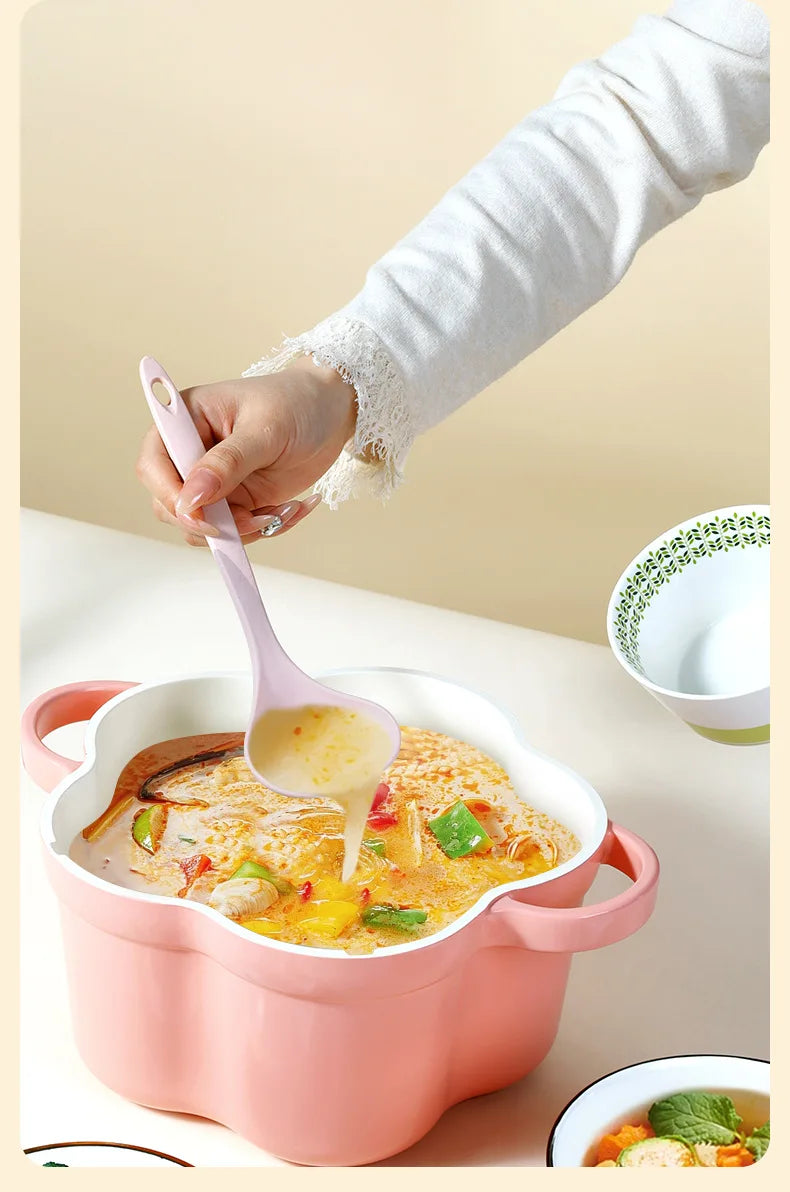 Pink Enamel Dutch Oven Non-Stick Pot Romantic Aesthetic Cooking Enameled Cast Iron Cookware Kitchen