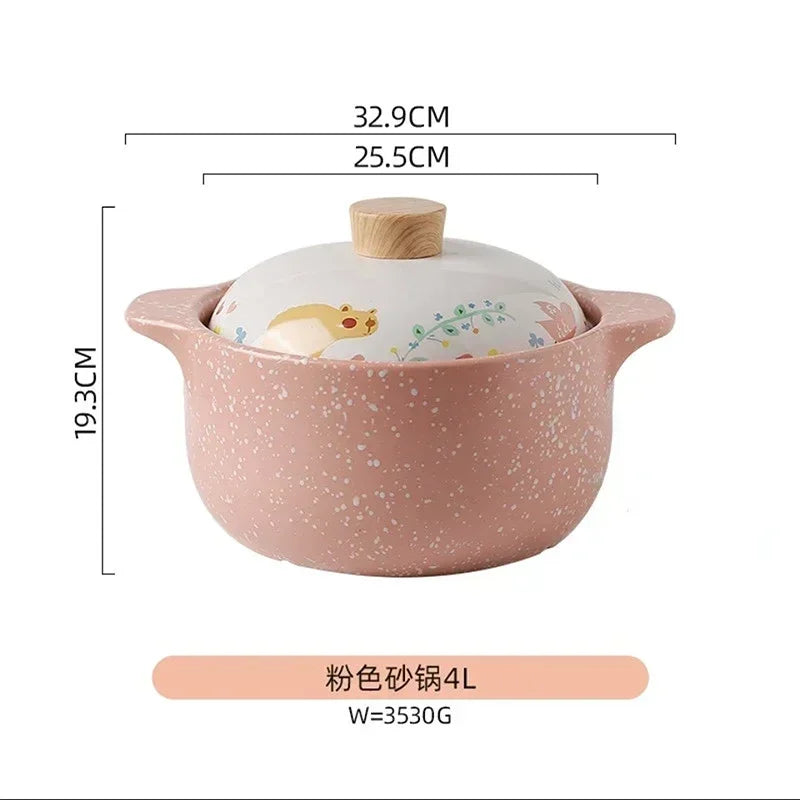 Ceramic Casserole Korean Cartoon Ceramics Soup Pot Cute Pink Saucepan Cookware Utensils Clay Pan Home Kitchen Cooking Supplies