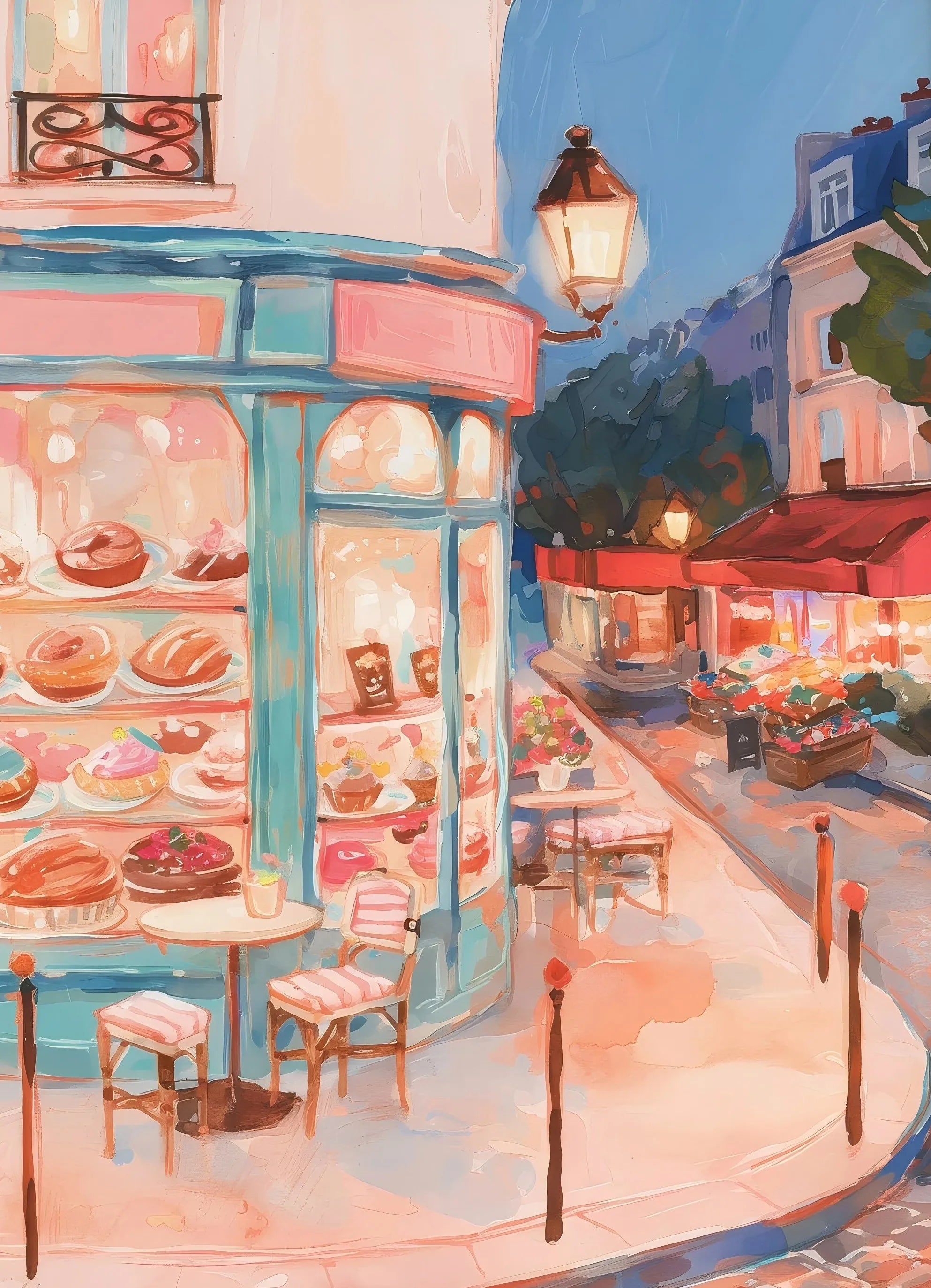 Retro Pink Cake Shop Dessert Gourmet Strawberry Cake Tea Poster Canvas Painting Prints Art Pictures Wall Decor