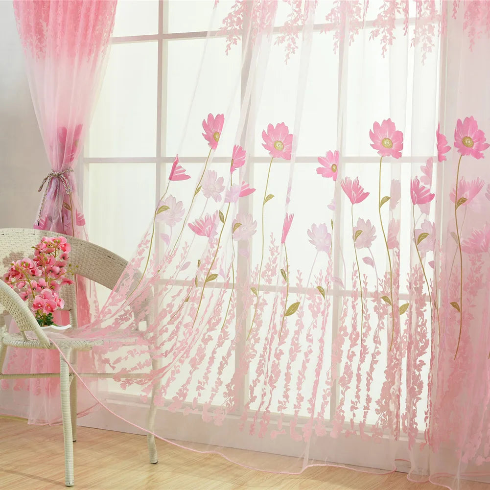 Floral Tulle Sheer Curtains for Living Room Lace Embroidered Romantic Princess