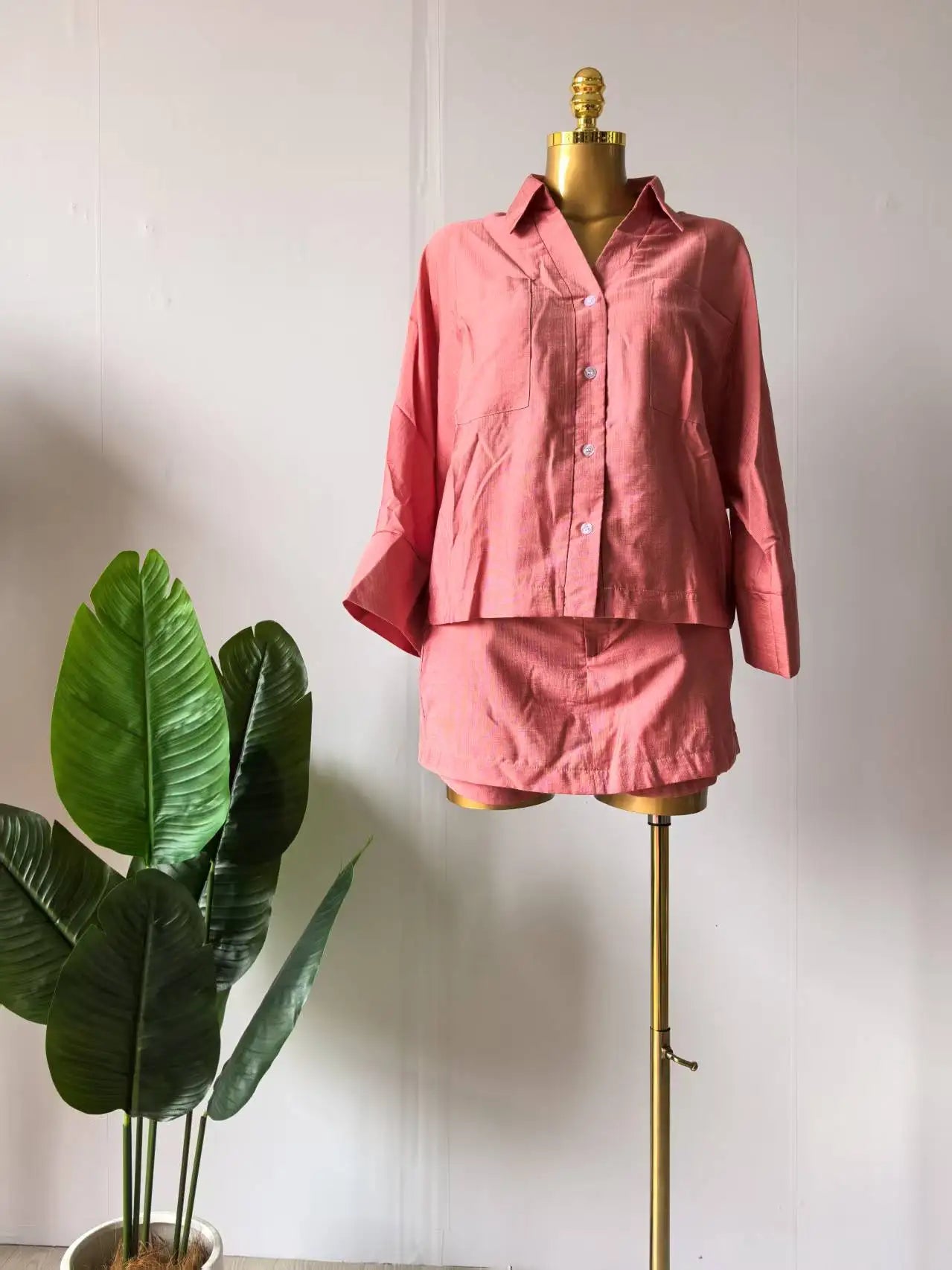 Fashion Women's Set Full Sleeve Turn-down Collar T-shirt and Skirts Shorts Chic Two 2 Piece Sets Outfit