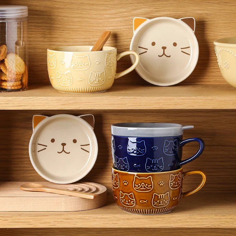 Cartoon Animal Ceramic Cup with Lid Mug Porcelain Home Kitchenware