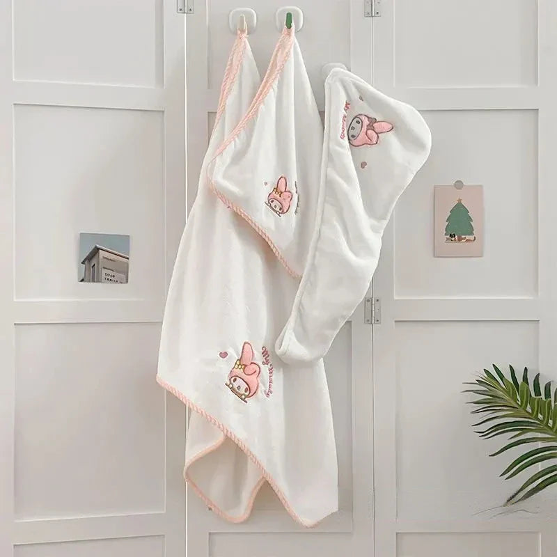 Sanrio Hello-kitty Anime Body Bath Towel Black Beauty Melody Soft Face Hand Microfiber Towel Fitness Sports Spa Bathrobe