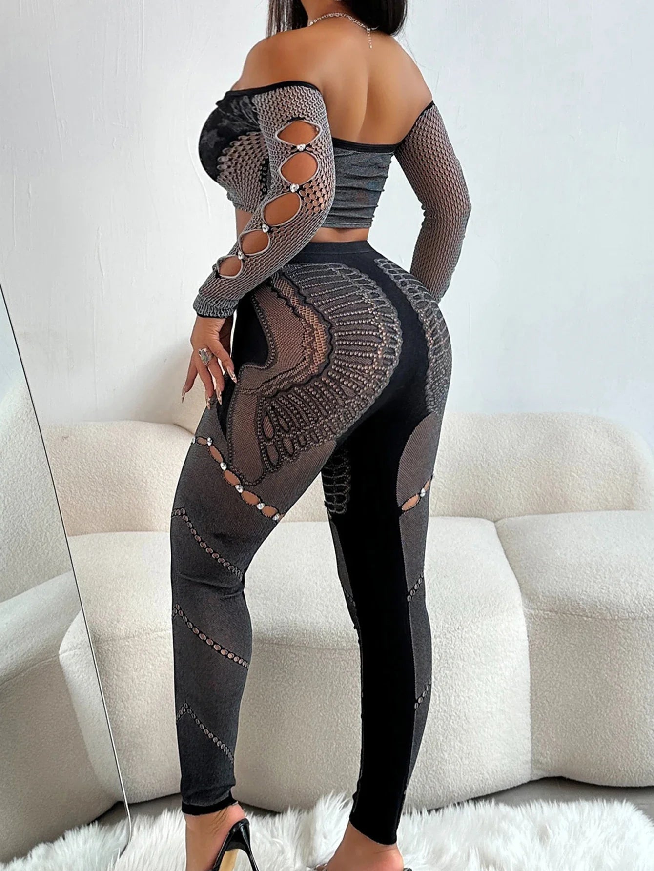 Sexy See Through Rhinestone Jumpsuit Women Pants Summer Bodycon Romper Jumpsuit Woman Long Sleeve