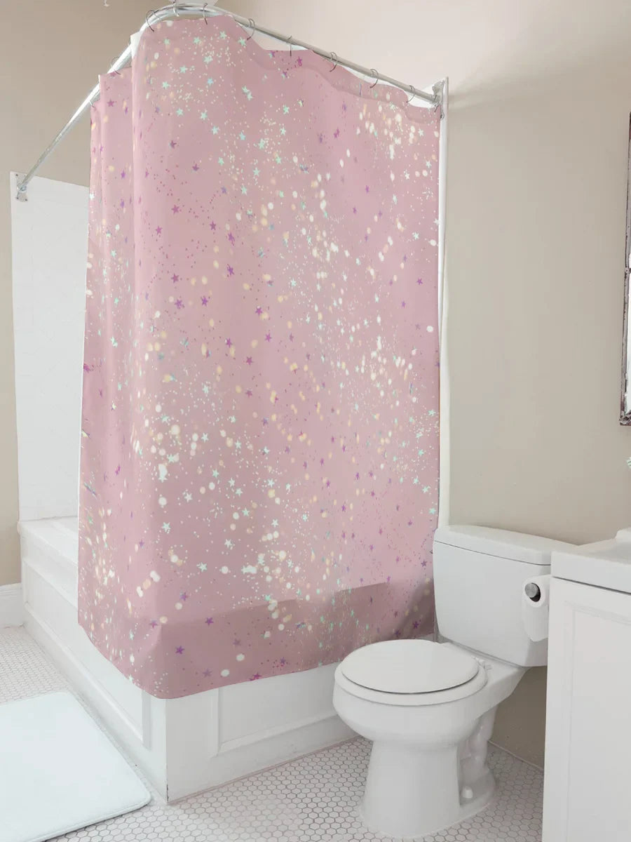 Sparkling Stars Shower Curtain Pink Pastel Decor for Bathroom