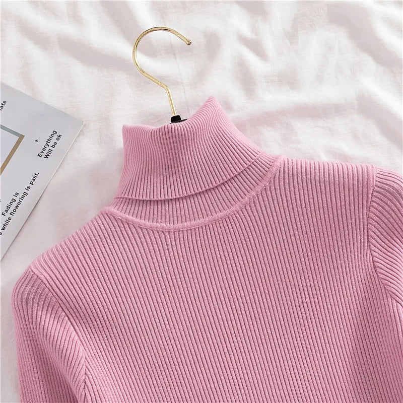 Women Fall Turtleneck Sweater Knitted Soft Pullovers Cashmere Jumpers Basic Soft Sweaters For Women Autumn Winter