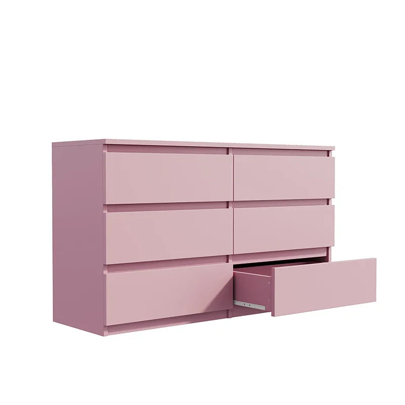 Pink Modern 6-Drawer Chest of Drawers - Dressers Table for Bedroom or Guest Room Storage is made with engineered wood