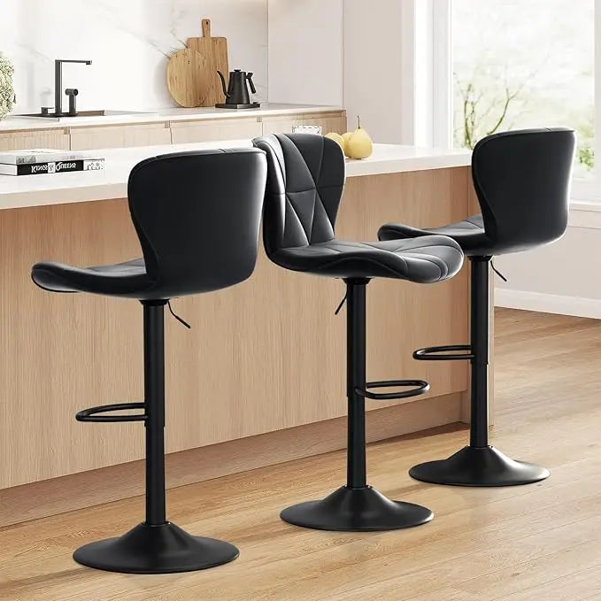 Faux Leather Bar Chairs Adjustable Swivel Barstools, Upholstered Counter Height with High Backrest for Kitchen Island