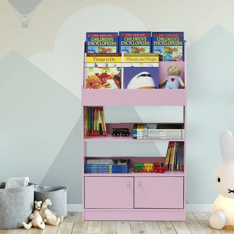 Lova Magazine/Bookshelf with Storage Cabinet, Pink, 9.45D x 24.57W x 43.31H in