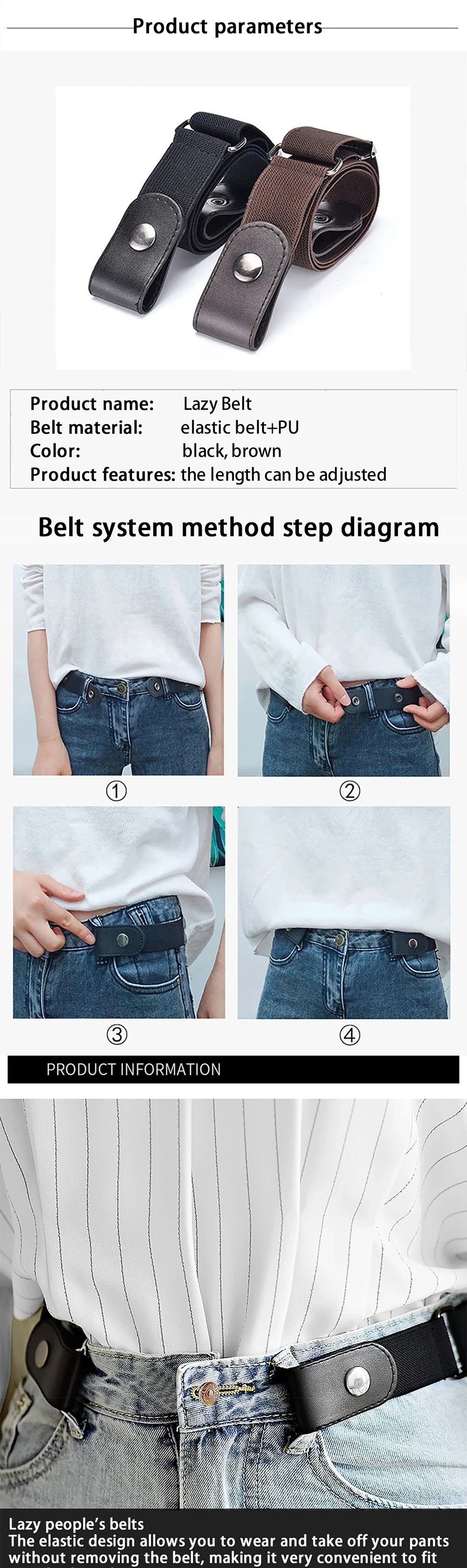 Women 1pc Buckle-Free Belt For Jean Pants, Dresses, No Buckle Stretch Elastic Waist Belt, No Bulge, No Hassle Waist Belt