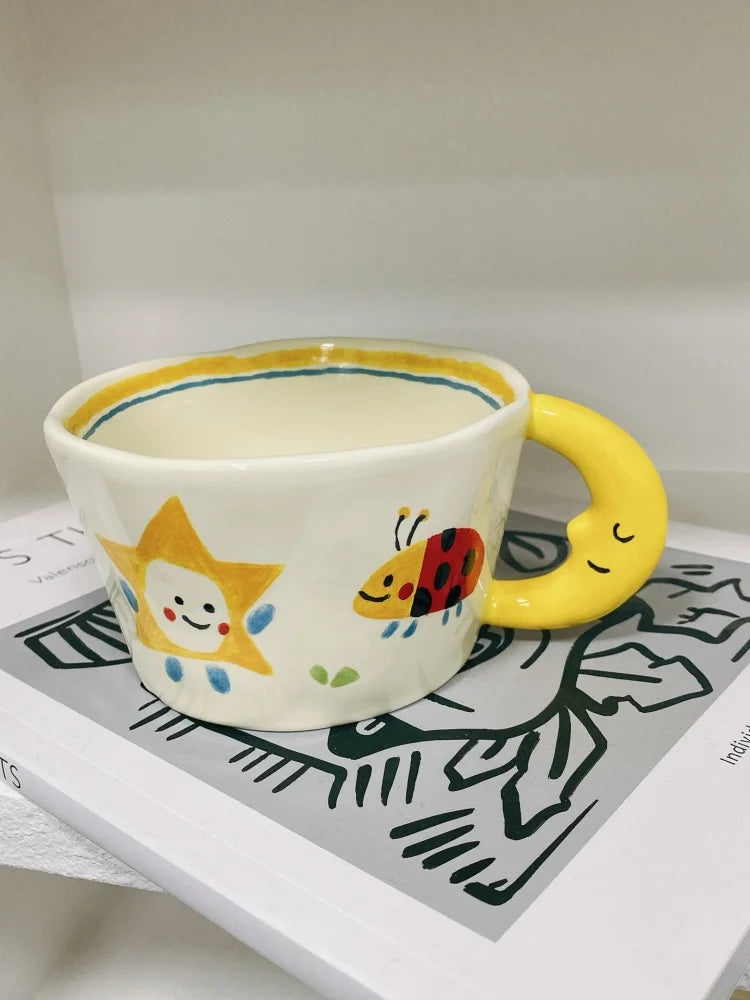 Korean Style Cute Hand-painted Handle Mug Personalized Good-looking Ceramic Cup