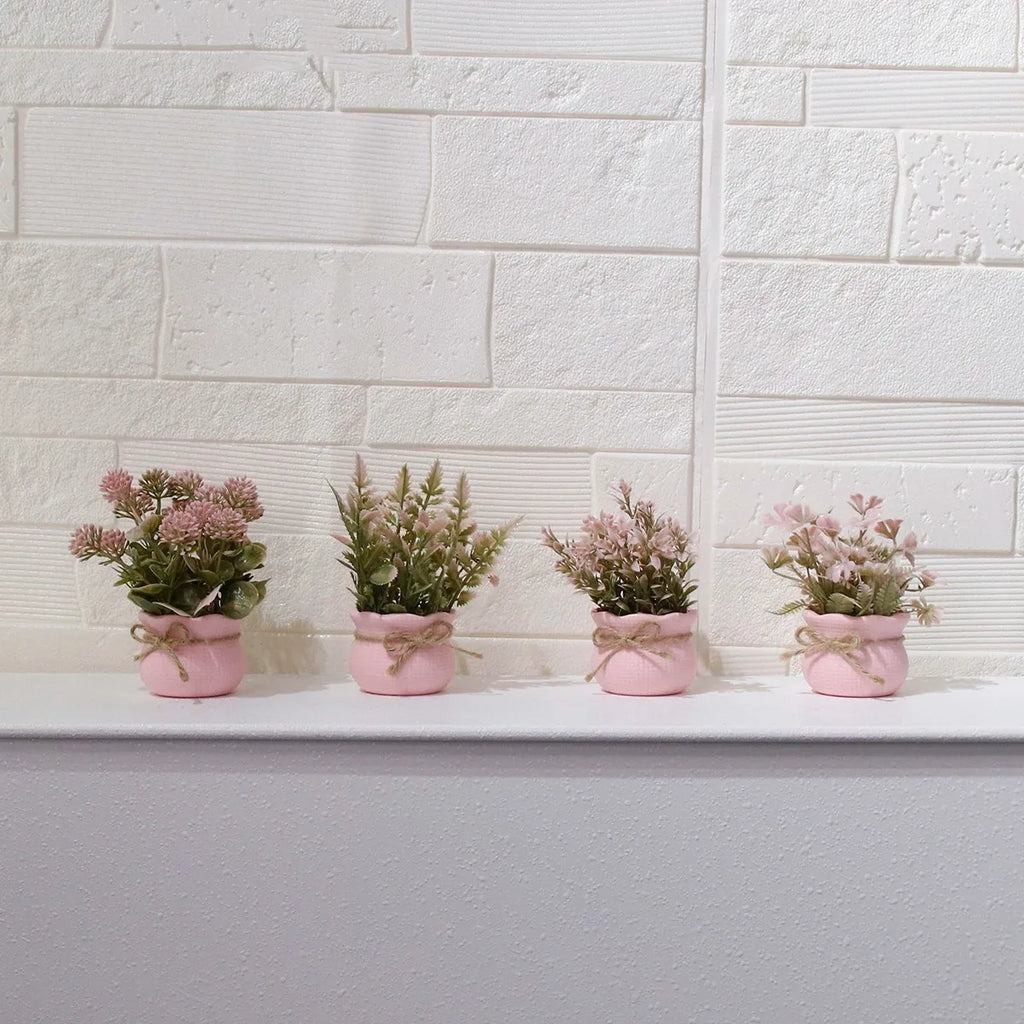 Mini Artificial Pink Series Flower Potted Plants, Home Decor Simulation Plants