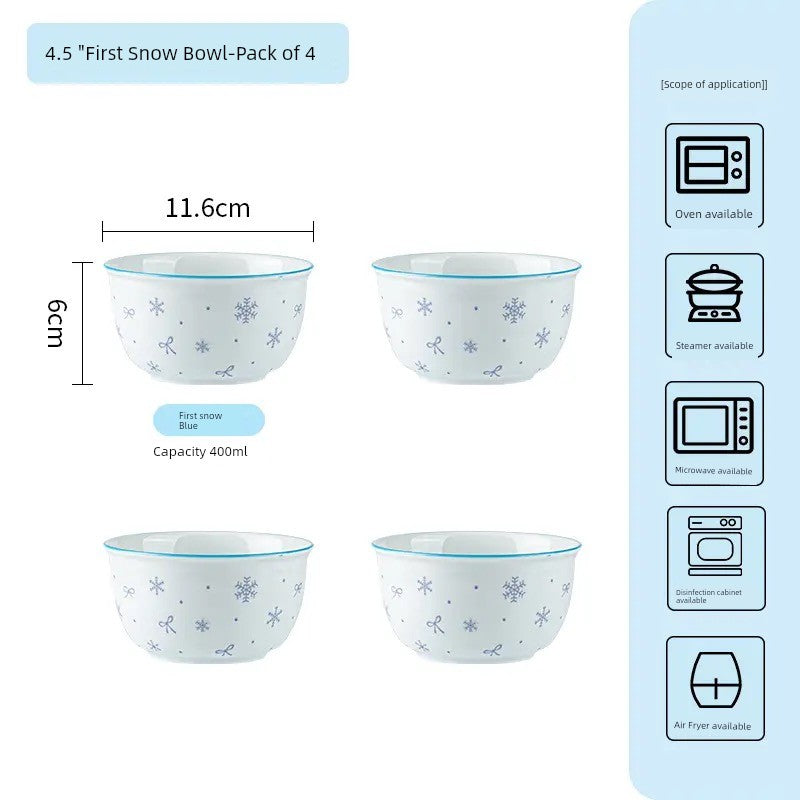 Ceramic Underglaze Color Bowl and Dish Tableware for One Person Bowl Spoon Bowl and Chopsticks