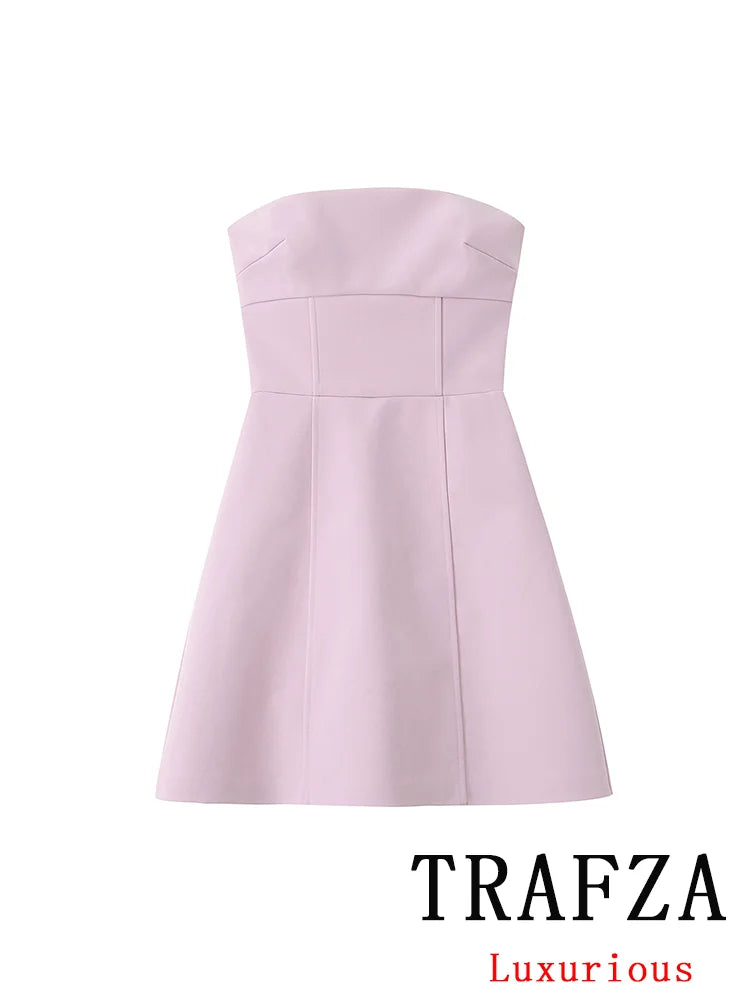 Sexy Chic Pink Women Dress Strapless Bow A-Line Mini Dress