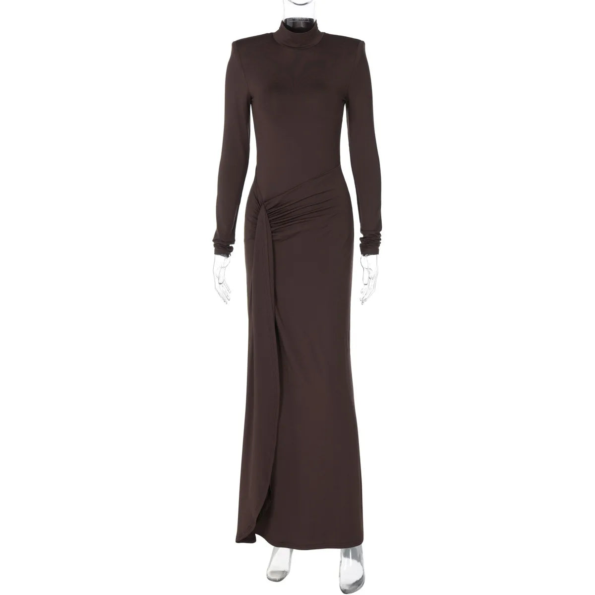 Pleated Bandage Long High Waist Slim Patchwork Long Sleeve Elegant Women's Maxi Dress