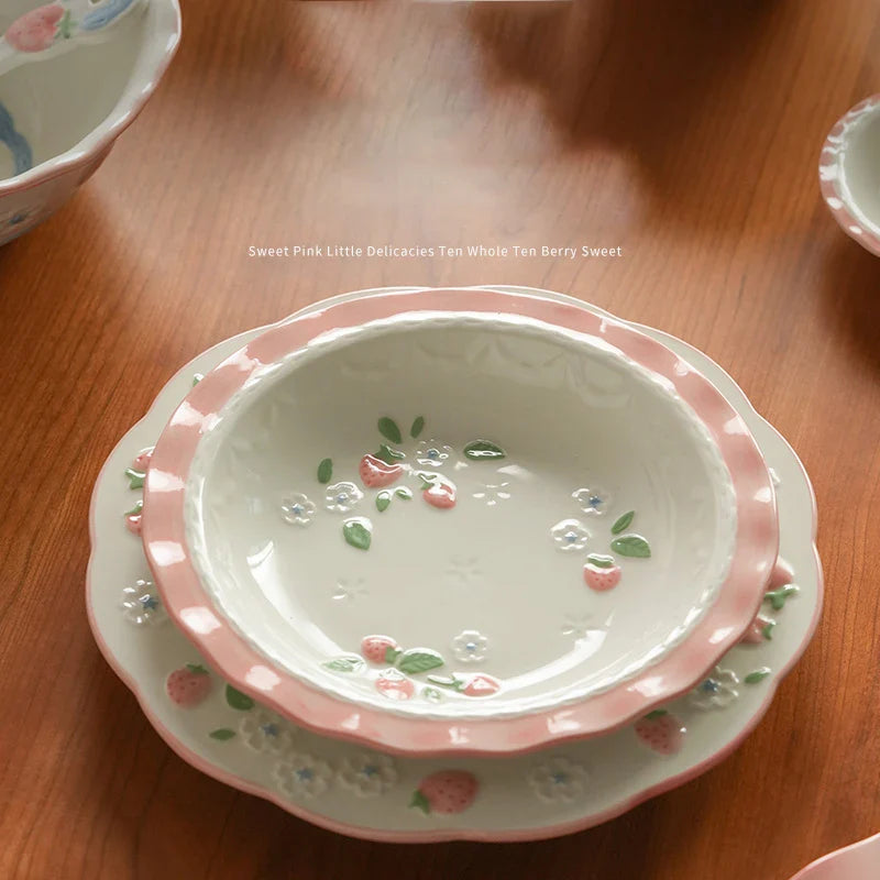 High Grade Strawberry Pattern Cute Girl Plate Bowl