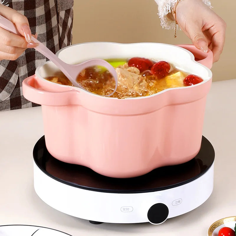 Pink Enamel Dutch Oven Non-Stick Pot Romantic Aesthetic Cooking Enameled Cast Iron Cookware Kitchen