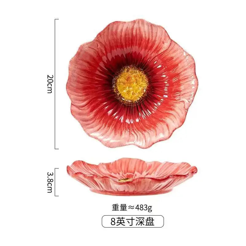 Ceramic Flower Serving Plate Cake Dessert Plate Flower Ceramic Bowl Tableware Set Dining Table