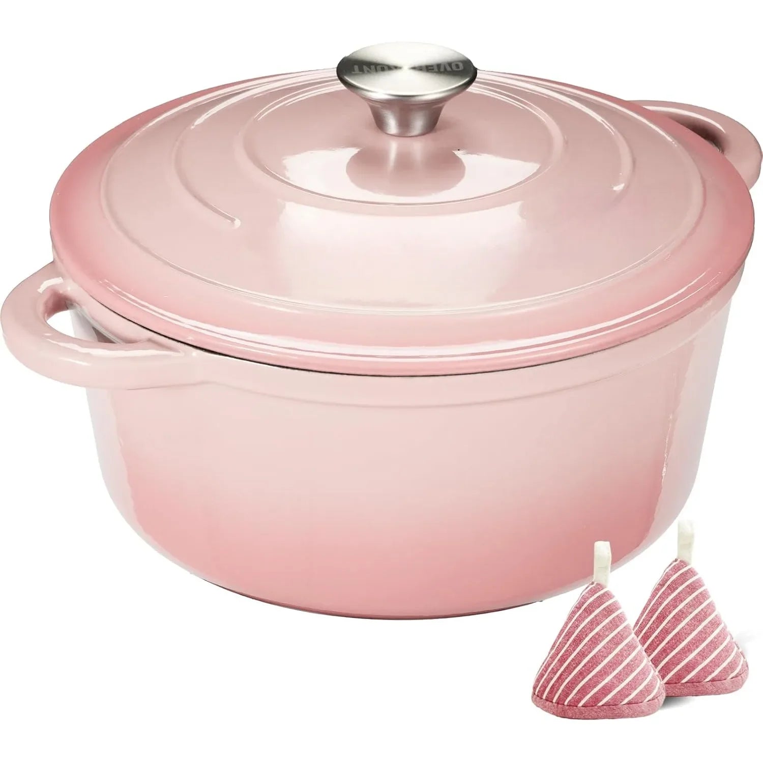 Pink Dutch Oven -7QT with Lid Pot and Cotton Pot Rack - Heavy duty Cooking Utensil
