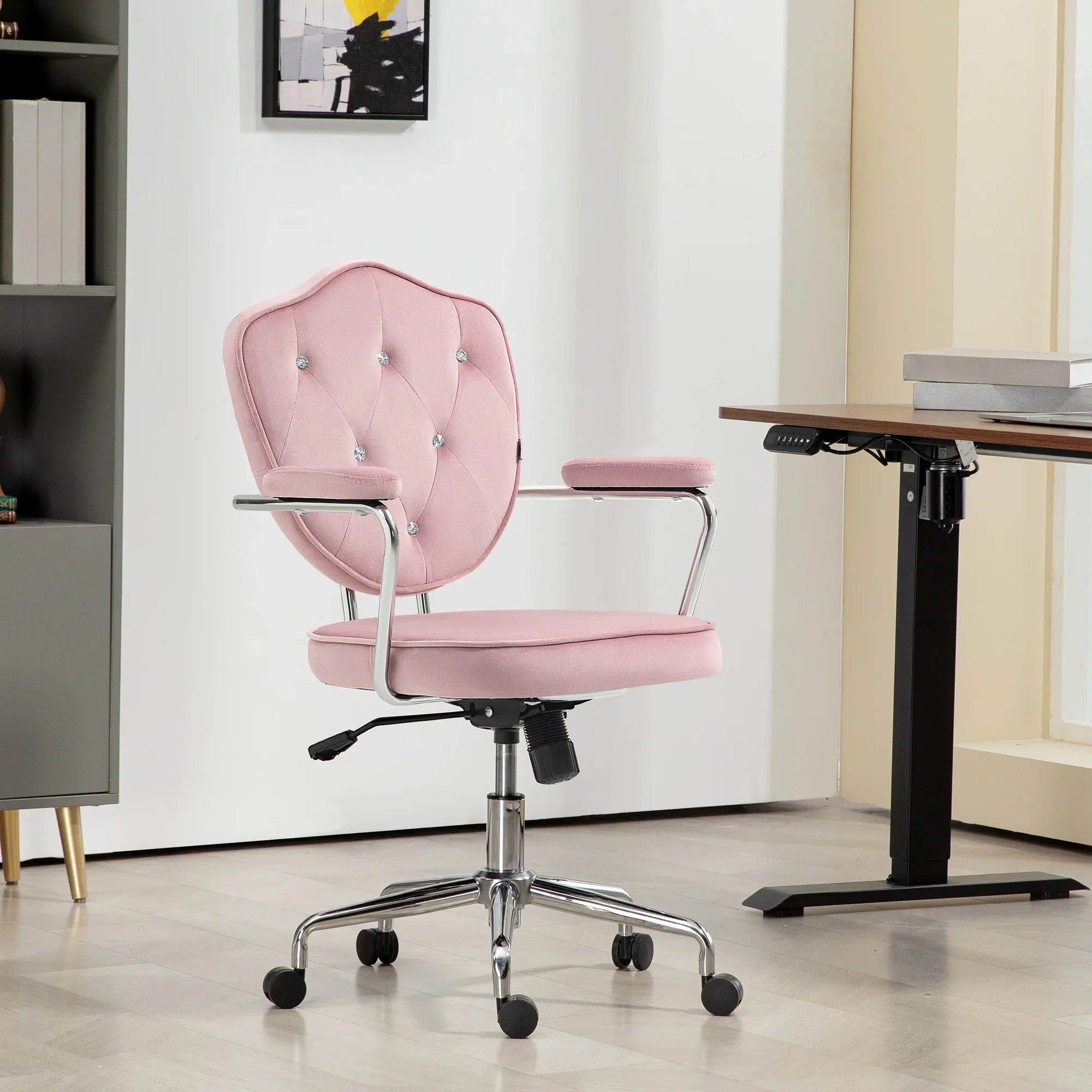Cute Velvet-Feel Fabric Vanity Chair, Pink