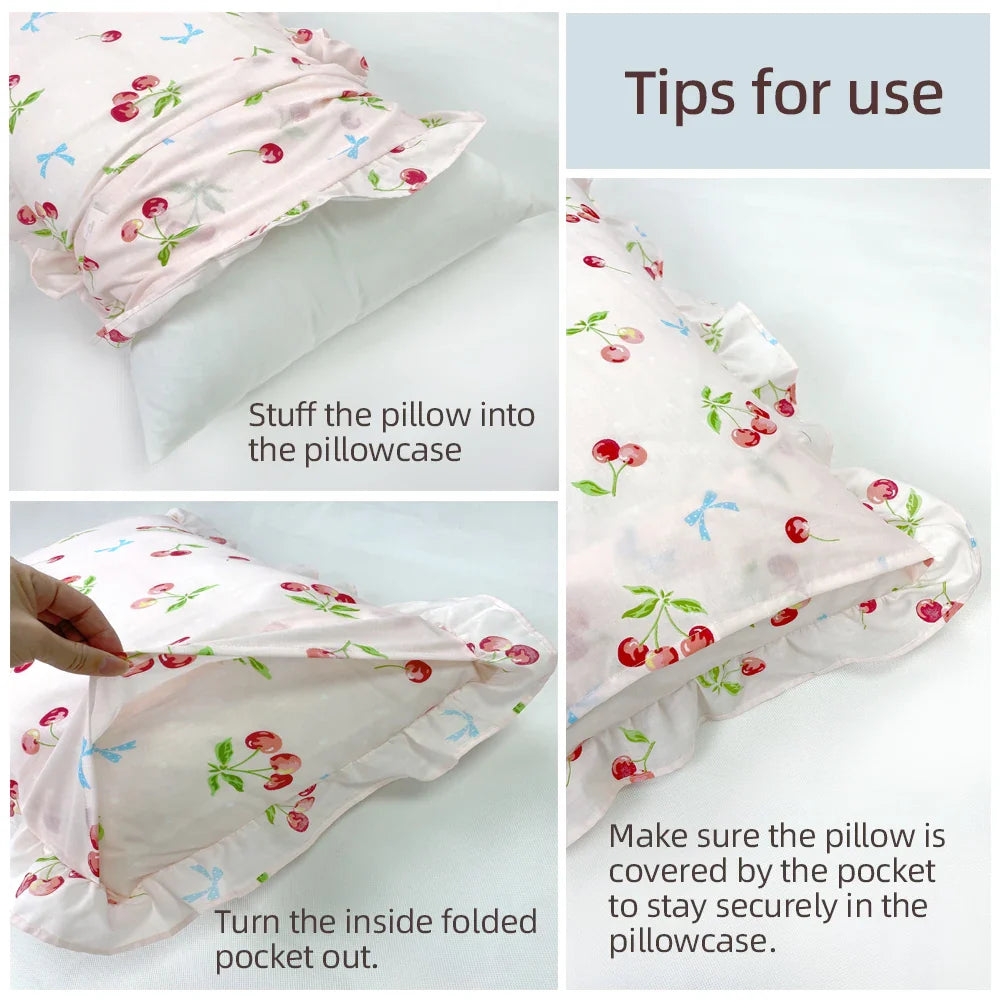 Printed Pink Pillow Case Cute Single Pillowcases Adorable Cherry Pillow Cover
