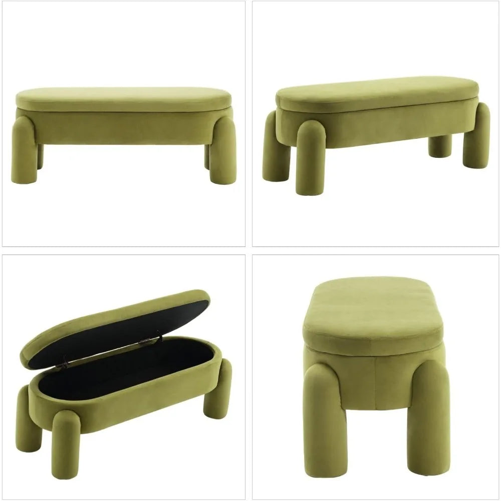 Modern Storage Ottoman Bench, Velvet Upholstered Storage Bench End of Bed Stool for Bedroom Living Room Entryway, 44.75" Width,