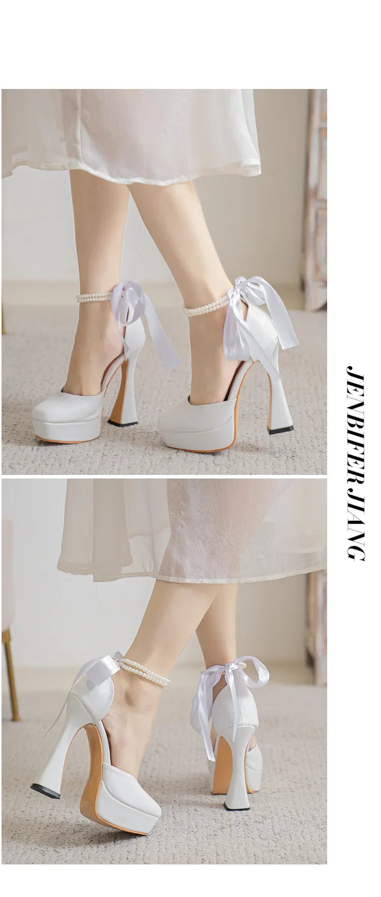 Fashion Super High Heels Sandals Bow Buckle Square Head Heels Ladies Shoes