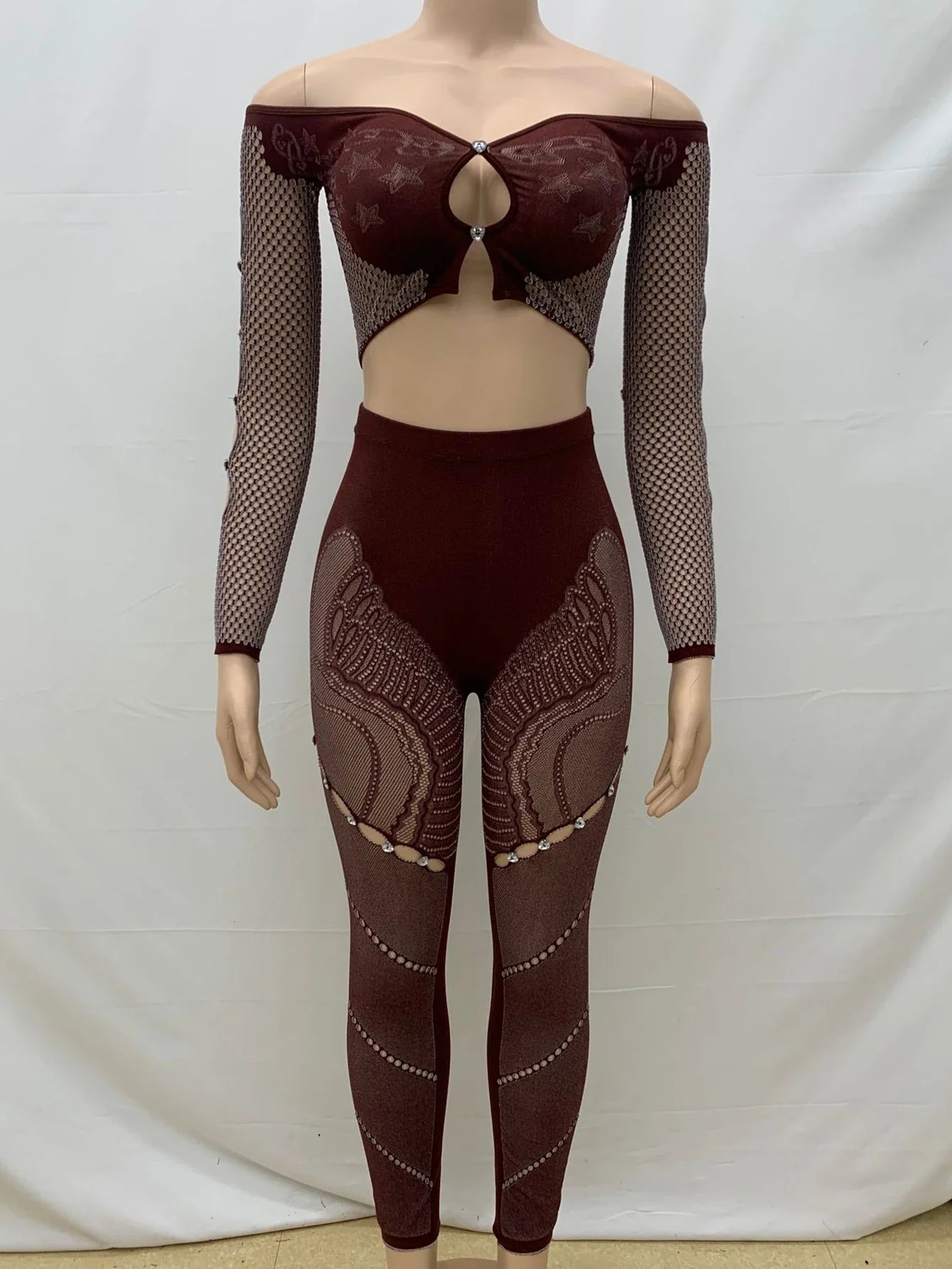 Sexy See Through Rhinestone Jumpsuit Women Pants Summer Bodycon Romper Jumpsuit Woman Long Sleeve