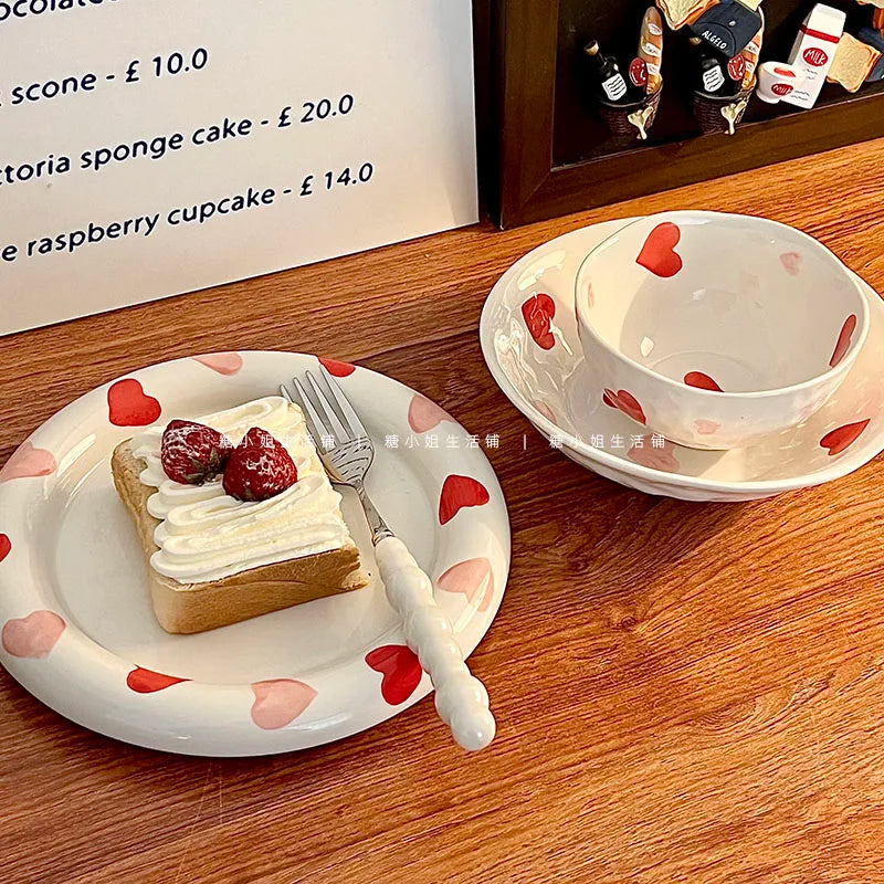 Love Ceramic Plate Bowl 8-inch Beautiful Spoon Small Fresh Dining Plate Three Piece