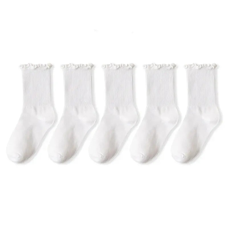 Pairs Lot Socks for Women Ruffle Middle Tube Ankle Short Breathable Black White Set Spring Autumn
