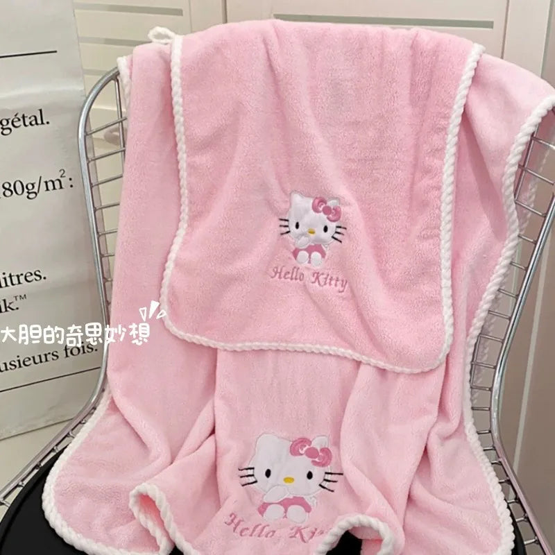Sanrio Hellokitty Anime Body Bath Towel Pink Beauty Melody Soft face hand Microfiber Towel Fitness Sports Spa Bathrobe