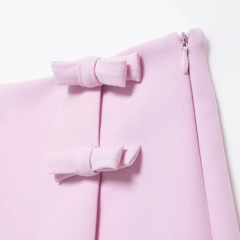 Lady Bow Two Piece Set Backless Halter Women Top And Mid Waist Skirt - New In Summer Fashion Casual Office Lady Set