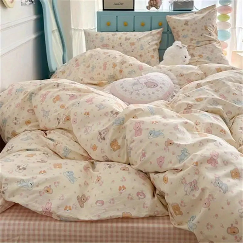 Cute Cartoon Bedding Set New No Filler Ins Soft Duvet Cover Flat Sheet Pillowcases Comforter Cover