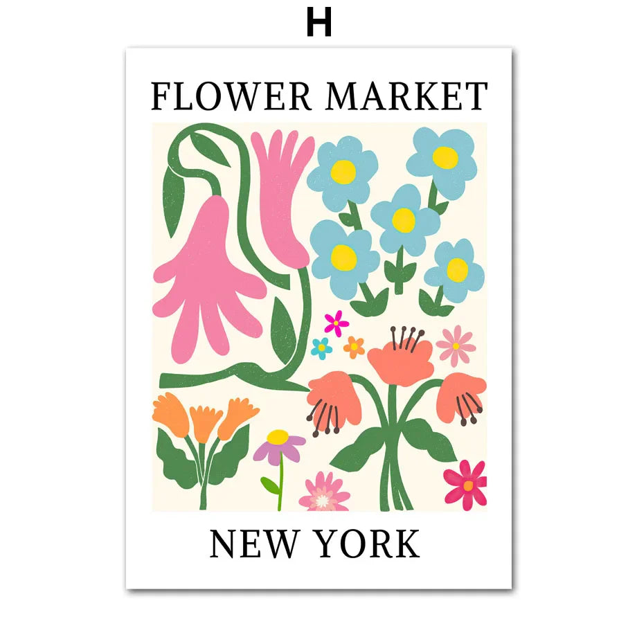 Pink Matisse Flower Market Bauhaus Cocktail Abstract Gallery Wall Art Canvas Painting Poster Print Picture