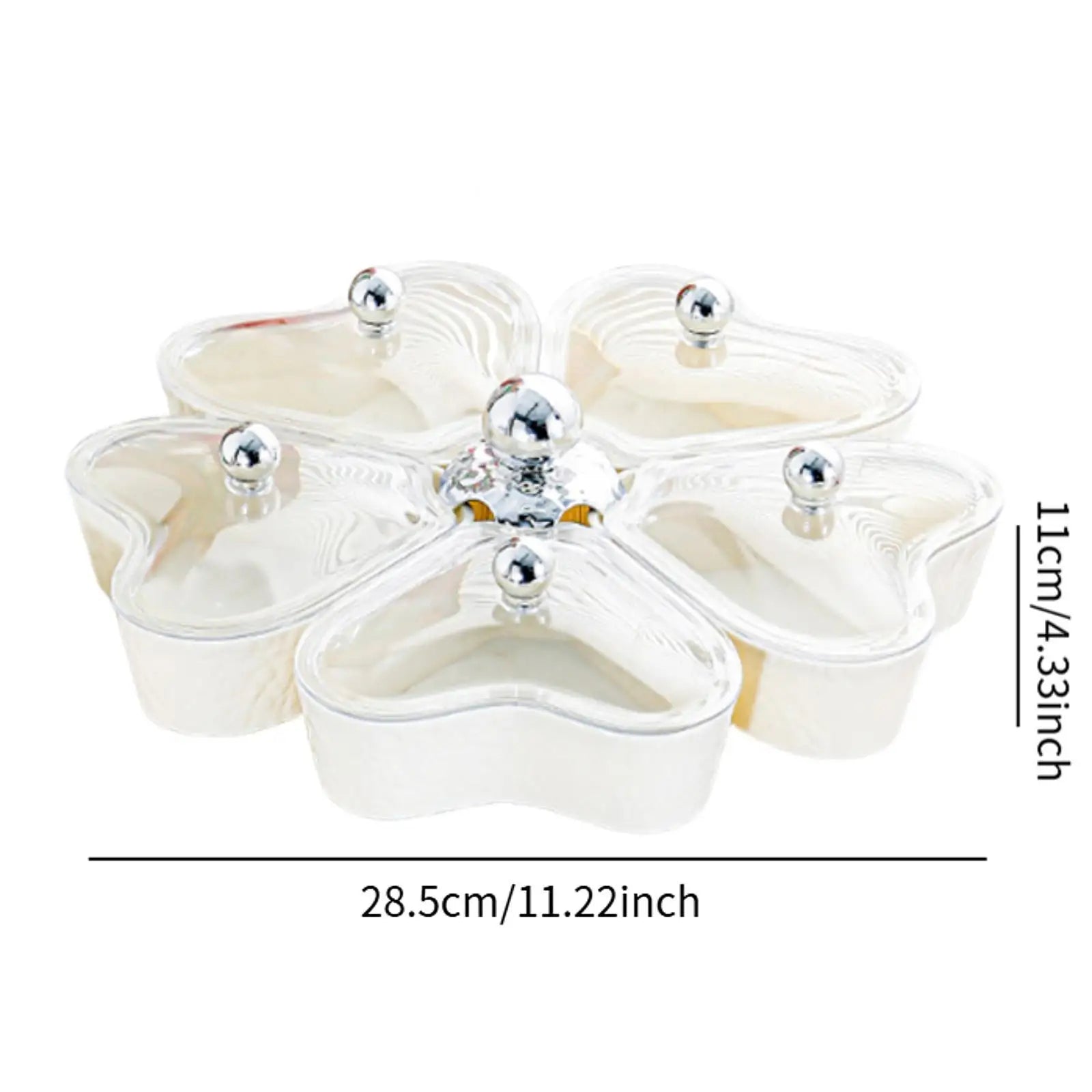 Divided Serving Tray Fruit Plate Organizer Nut Candy Veggie Tray Rotating Snack Platter for Candy Nuts Sweets Fruit Tea Party