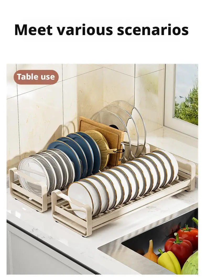 Pull Out Cabinet Dish Storage Rack Stainless Steel Plate Drain Stand Holder Kitchen Drawer Built-in Bowl Rack Basket Organizer