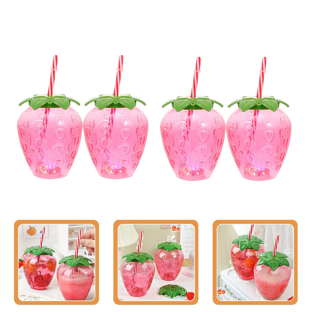 Strawberry Water Bottle Party Drinking Bottle Party Straw Cup Straw Drinking Bottle 4 Sets