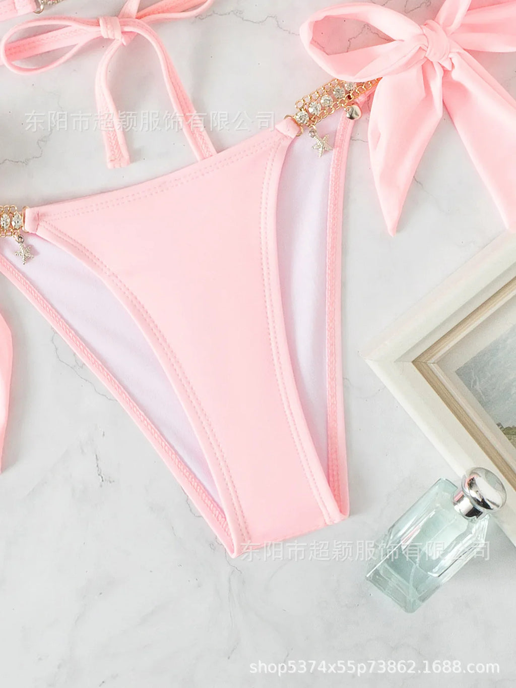 Women's Swimwear Crystal Diamond Triangle Bandage Backless Beach Bikini Swimsuit