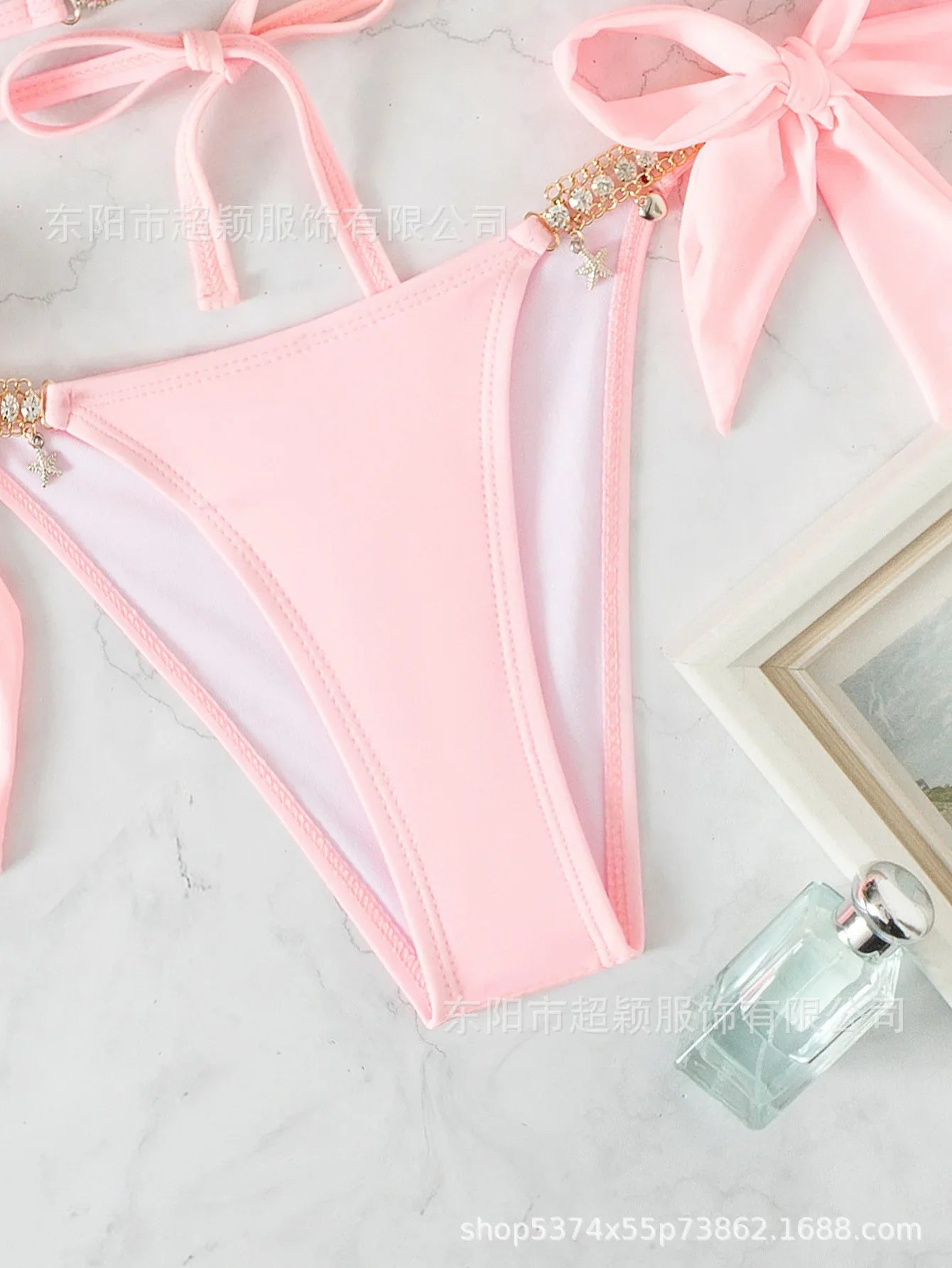 Women's Swimwear Crystal Diamond Triangle Bandage Backless Beach Bikini Swimsuit