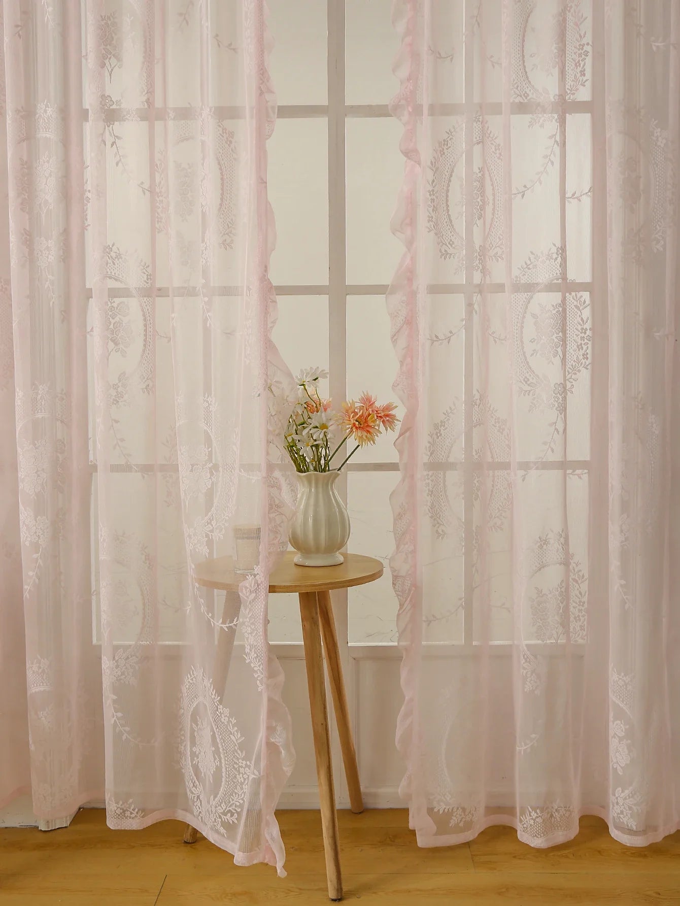 Pink Lace Round Mirror Rod Pocket Curtains for Girls Cute Atmosphere Bedroom Balcony Home Decor Curtains