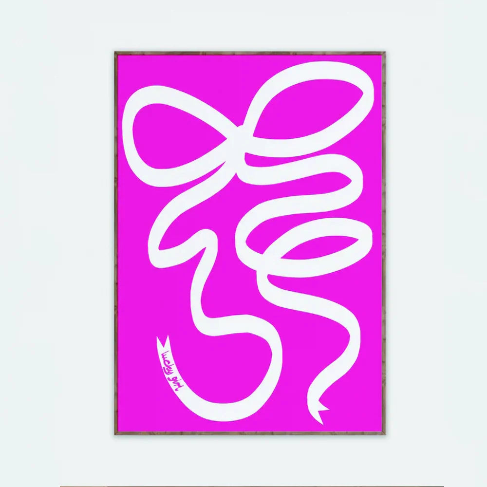 Modern Minimalism Lucky Girl Pink Bow Wall Art Canvas Poster Print Picture Painting For Living Room Bedroom Home Decor