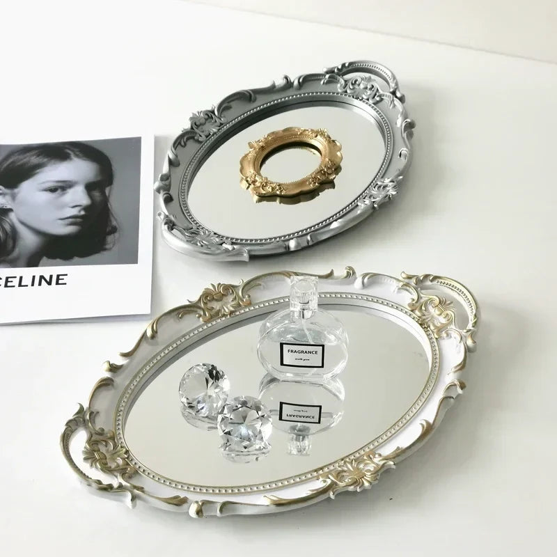 Vintage Oval Jewelry Display Tray Mirror