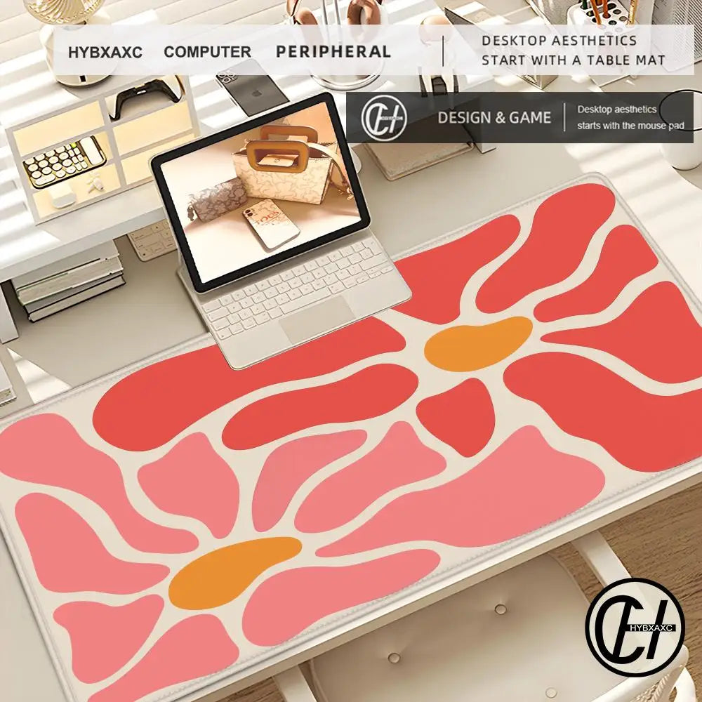 Large Computer Mouse Pad Pink Abstract Flower Office Desk Mat Game Player Desktop Accessories Keyboard Protection Pad