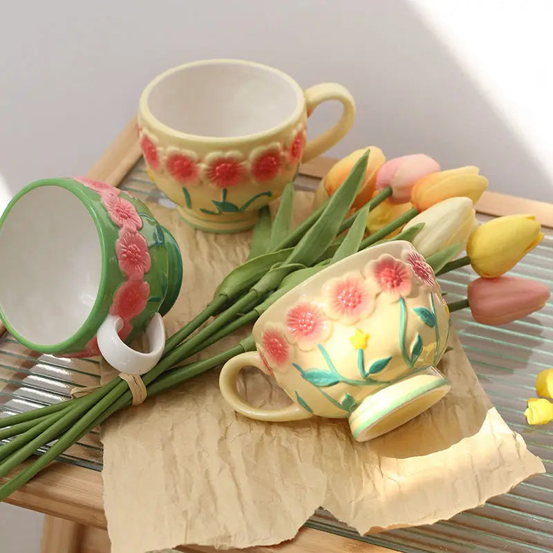 Flower Plate Embossed Small Flower Dessert Plate Ceramic Plate Under Glaze Colored Hand-painted Tableware