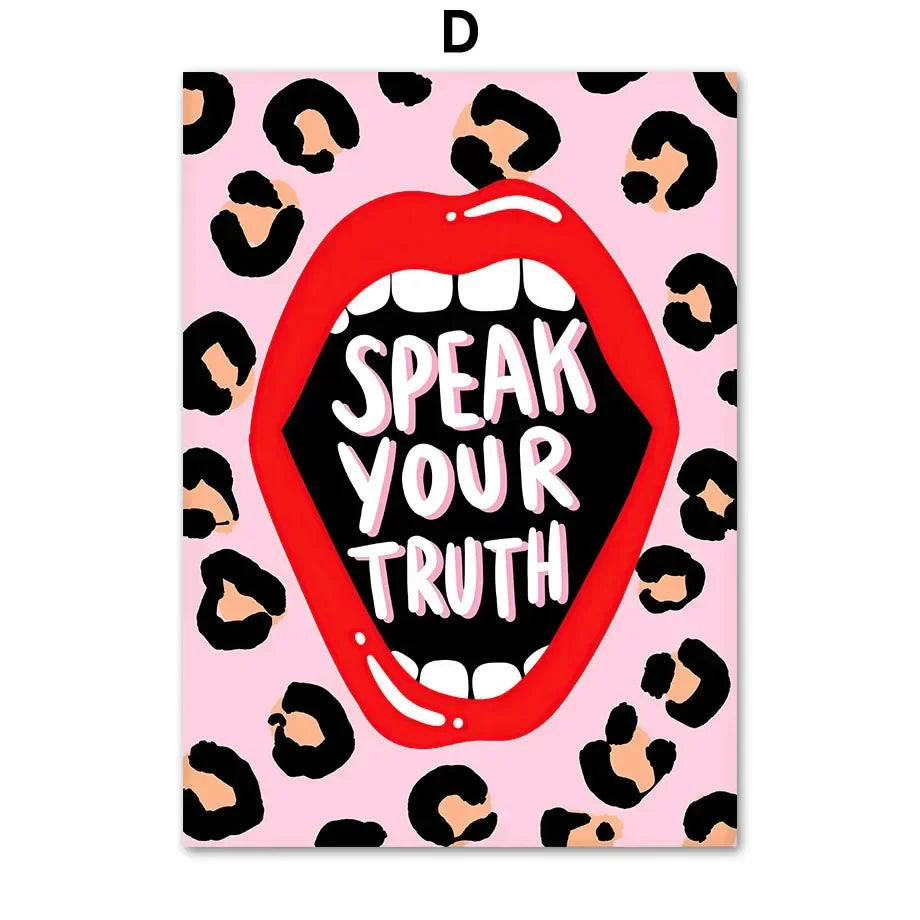 Classic Abstract Wall Art  Pink Leopard Lips HD Canvas Oil Painting Poster for Bedroom  Living Room Decor Modern Prints