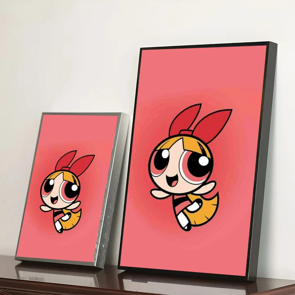 Cartoon P-Powerpuff Girls Poster Self-adhesive Art Waterproof Paper Sticker Wall Decoration
