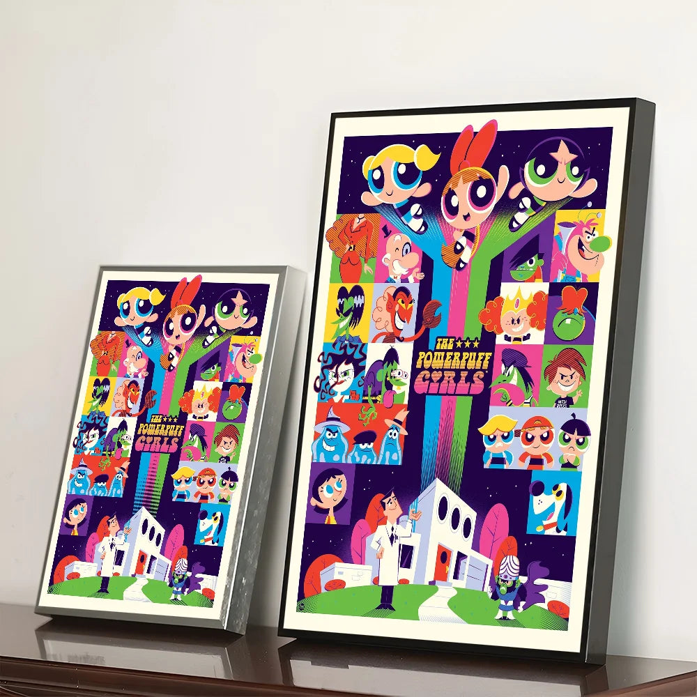 Cartoon P-Powerpuff Girls Poster Self-adhesive Art Waterproof Paper Sticker Wall Decoration