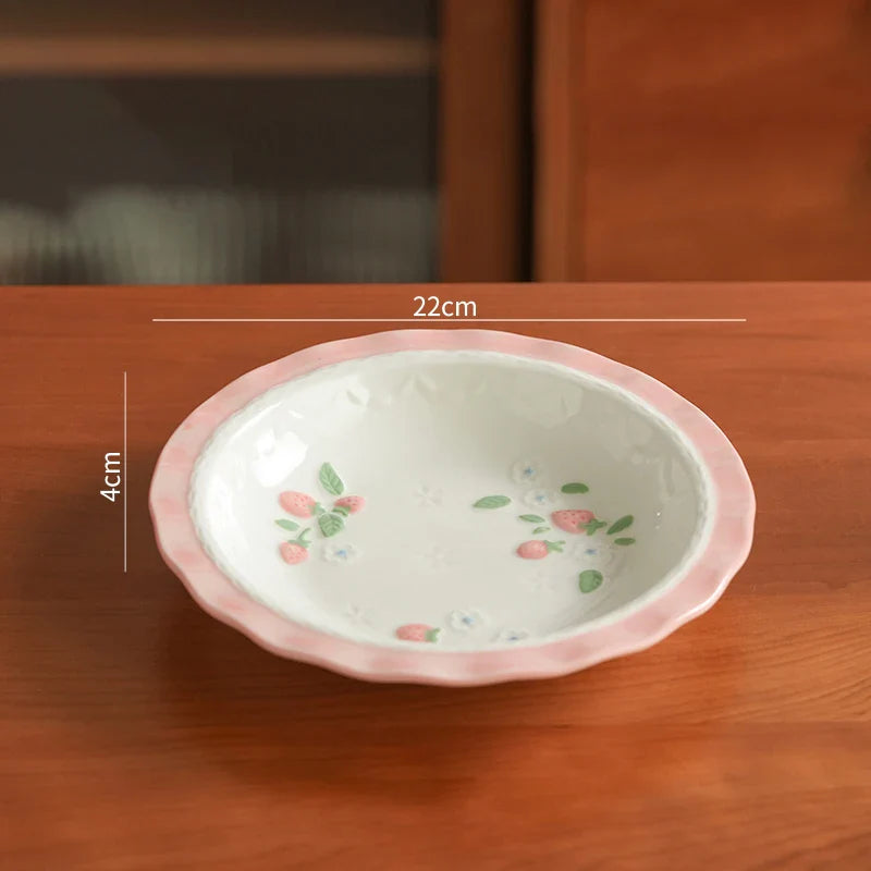 High Grade Strawberry Pattern Cute Girl Plate Bowl